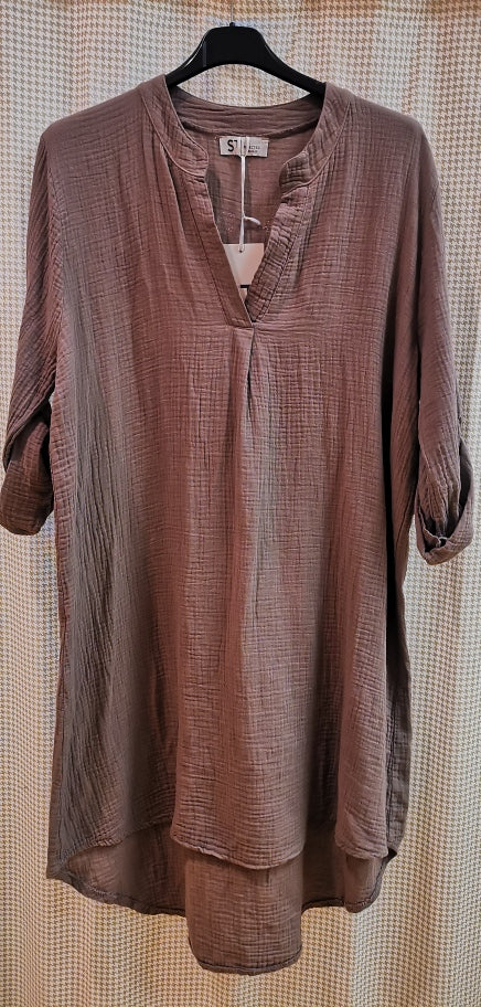 Lange 3/4 Arm Musselinbluse mit V- Auschnitt